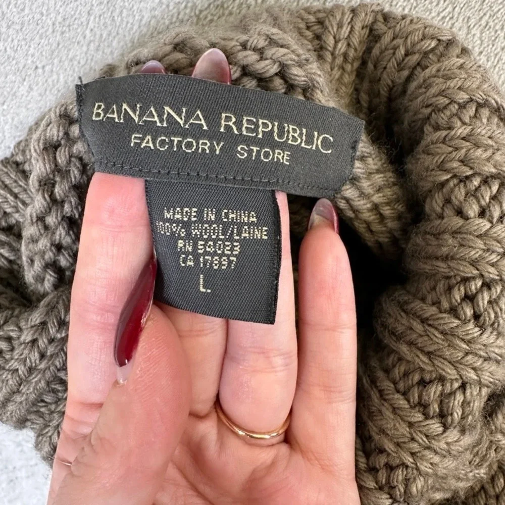 Banana Republic Factory Wool Turtleneck Sweater Taupe Brown Cable Knit Mens L